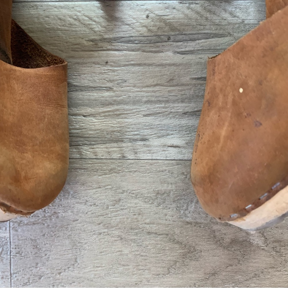 Lotta From Stockholm Wooden Block Heel Leather Buckle Clogs Sandals - Picture 5 of 14